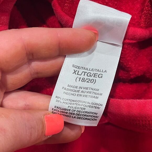 Adidas Youth Sweatshirt Hooded Pocket Front Pullover Logo Print Red Size XL - Picture 6 of 7